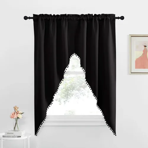 Miniatura 44 de NICETOWN Home Fashion - Cortinas de cocina con bolsillo para poste, cenefa festoneada a medida, cenefa festoneada sólida para ventana de Marrón