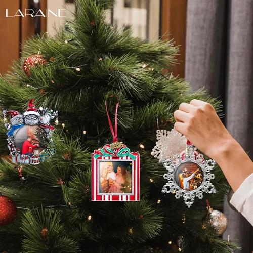 Miniatura 6 de Adornos de árbol de Navidad Laraine – Juego de 3 piezas colgantes decorativos, regalo de recuerdo navideño 2025, colgante con inserto de marco