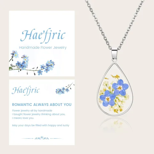 Miniatura 70 de Collar de flores silvestres prensadas con encaje de Forget-Me-Not y Queen Anne Collar de flores prensadas de oro Collares hechos a mano