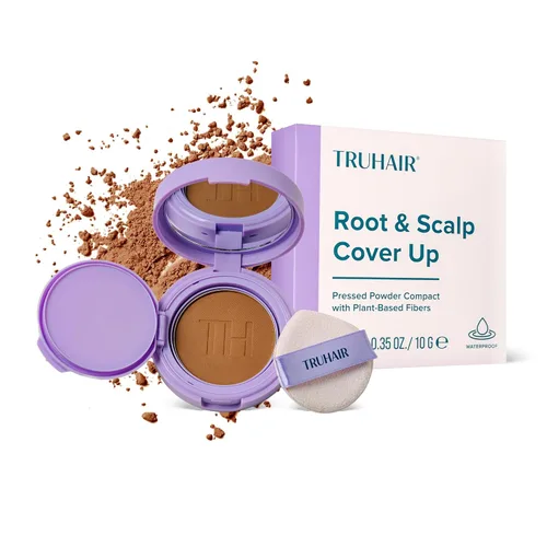 Miniatura 13 de TRUHAIR Polvo prensado para cubrir raíces y cuero cabelludo, compacto, impermeable, cobertura ligera del cabello y encubrimiento de puntos calvos