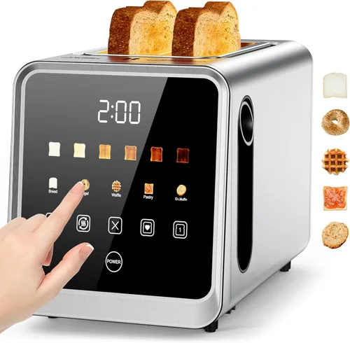 Tostadora de 2 rebanadas con pantalla táctil, ranuras de 1.5 pulgadas de ancho y recuperación de memoria | Tostadoras digitales inteligentes de