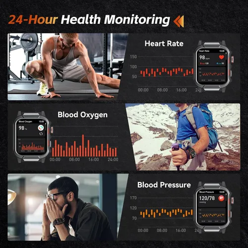 Miniatura 5 de Relojes inteligentes para hombres (respuesta/hacer llamadas), reloj inteligente de fitness de 1.96 pulgadas con frecuencia cardíaca, oxígeno