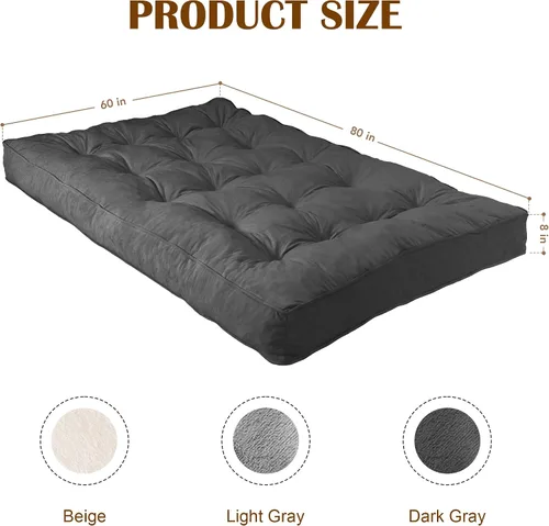 Miniatura 2 de Colchón futón de 8 pulgadas, tamaño Queen, 60 x 80 pulgadas, sofá cama de futón grueso para adultos, colchón futón de terciopelo relleno de espuma
