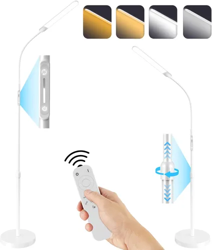 NXONE Lámpara de pie LED, lectura moderna, altura ajustable, 4 colores y brillo continuo, lámpara de trabajo para sala de estar, dormitorio, Blanco