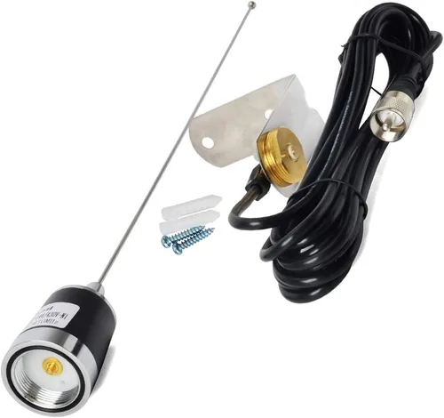 Miniatura 8 de Antenas HYS para aficionados Antena de doble banda NMO de 20 pulgadas VHF 144/UHF 430MHz Montaje en forma de L NMO Antena de radio móvil con soporte