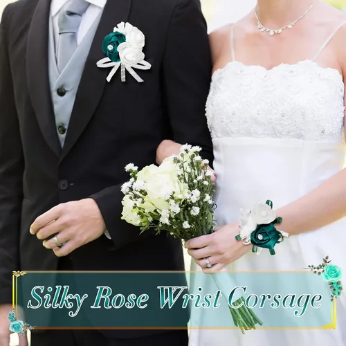 Miniatura 6 de Zeyune Juego de 16 piezas de flores para hombres, ramillete de rosas para mujer, dama de honor nupcial, flor para boda, ceremonia, aniversario