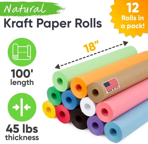 Miniatura 3 de Papel kraft negro de 18 x 1200 pulgadas (100 pies), 45 libras de grosor, reciclable hecho en Estados Unidos, 16 rollos
