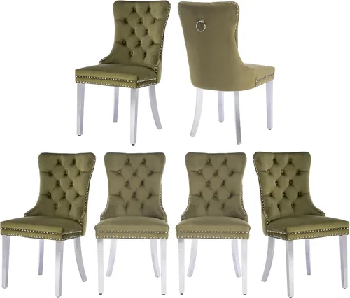 Miniatura 49 de Juego de 2 sillas de comedor, sillas de comedor tapizadas con tirador de anillo trasero, ribete de cabeza de clavo y patas de acero inoxidable Gris