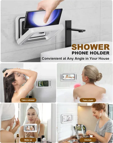 Miniatura 6 de Soporte para teléfono de ducha mejorado resistente al agua con orificio para altavoz, pantalla táctil, soporte para teléfono de ducha, estuche