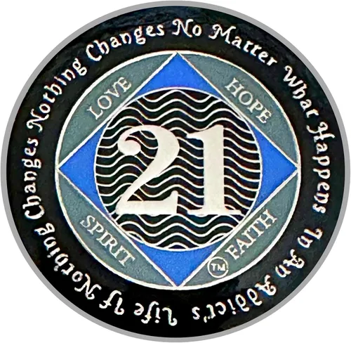 Miniatura 38 de (Años 1-55) NA Medallón de 7 años, plata, chapado en color azul, narcóticos cubiertos de epoxi Moneda anónima (NA 7 años medallón)