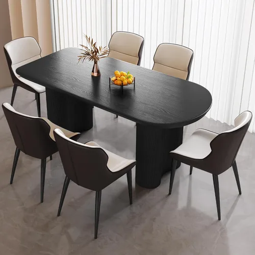 Miniatura 20 de Mesa de comedor negra de 55 pulgadas, una mesa rectangular de extremo redondeado con patas de diseño ondulado para cocina, comedor, oficina en casa