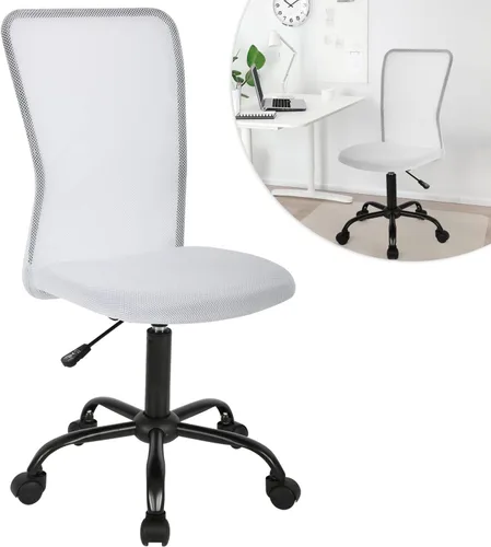 BLKMTY Silla ergonómica blanca moderna, Silla de oficina de malla, sillas de escritorio para computadora sin brazos, altura ajustable, soporte Blanco