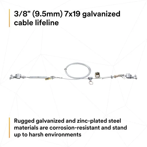 Miniatura 6 de 3M DBI-SALA Sayfline 7603100 Sistema horizontal permanente, cable Galv. multitramo de 98.4 ft, con 3 soportes de interm, tensor, accesorios