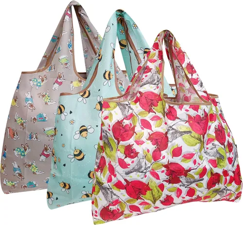 Miniatura 50 de alldyrew - Bolsa plegable para compras, reutilizable de nailon grande, 3 unidades Deliciosos alimentos