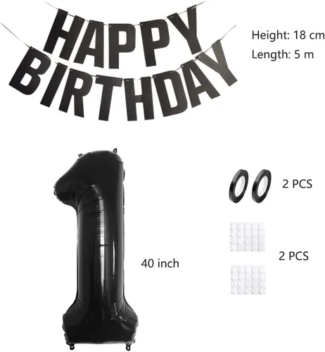 Miniatura 5 de Juego de decoraciones de fiesta de cumpleaños número 15 para niñas, niños, mujeres y hombres, pancarta negra con letras de feliz cumpleaños