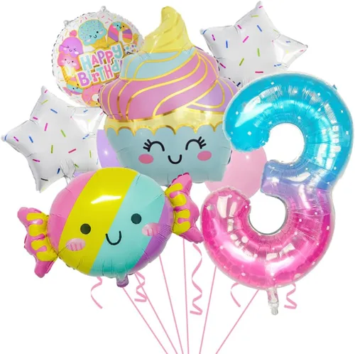 Miniatura 8 de 10 globos de caramelo, globos de gran número, helados, dulces, Sundae, globos de aluminio para niñas, suministros de decoración de fiesta