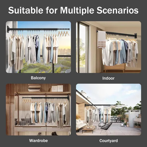 Miniatura 7 de Estante de secado de ropa montado en la pared, estante de secado de ropa plegable, estante de secado plegable retráctil para colgar ropa, anillos