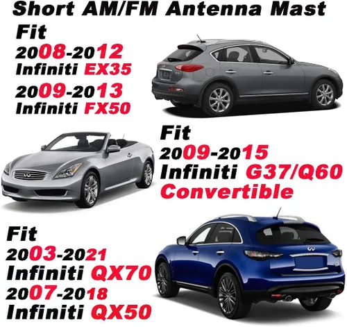 Miniatura 7 de Mástil de antena de radio de 7 pulgadas compatible con modelos Nissan Mitsubishi Infiniti Select, reemplazo directo, antena de techo corto, goma