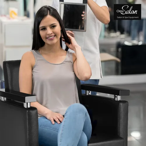 Miniatura 2 de OmySalon Silla hidráulica para peluquería, silla de peluquería moderna con base cuadrada y reposapiés, giro de 360 grados, equipo de spa de belleza