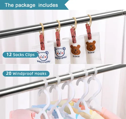Miniatura 5 de Percheros de secado de ropa, acero inoxidable resistente con 20 ganchos resistentes al viento para el balcón interior o exterior, longitud ajustable