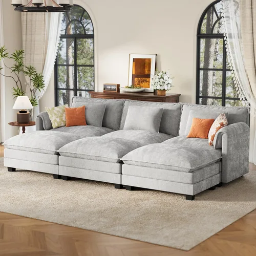 Miniatura 85 de ELUCHANG Sofá modular de gran tamaño de 79 pulgadas, cómodo sofá en forma de nube para sala de estar, sofá en forma de L con otomana, sofá de Negro