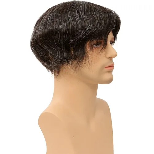 Miniatura 5 de Toupee de piel fina suave de 0.002 in PU 10x8 pulgadas reemplazo de cabello para hombres postizo 100% europeo piezas de cabello humano para hombre