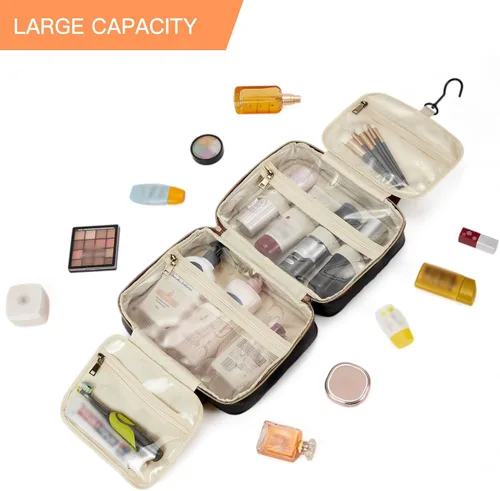 Miniatura 6 de Telena Neceser de viaje para mujer con gancho para colgar, bolsa de cosméticos resistente al agua, organizador de viaje para accesorios, artículos