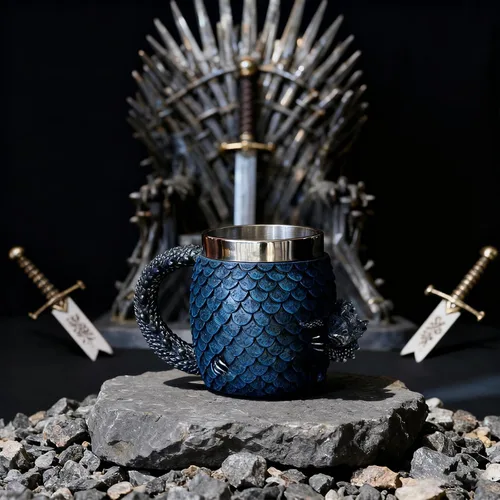 Miniatura 7 de GOT - Taza de café de huevo de dragón, jarra de cerveza medieval D&D de 15.8 onzas, taza de acero inoxidable para coleccionistas de amantes