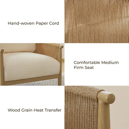 Miniatura 7 de CHITA Sillas decorativas trenzadas, sillón moderno con marco de metal con acabado similar a la madera para sala de estar y dormitorio, silla
