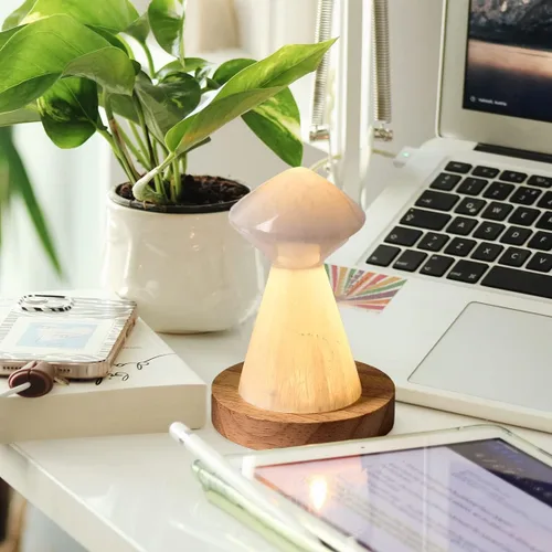 Miniatura 6 de JIC Gem Lámpara de selenita USB con forma de hongo blanco, pequeña lámpara de cristal de selenita de 3,1 pulgadas con base de soporte de luz