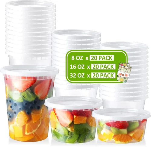 Miniatura 7 de NEEBAKE Juego de 60 contenedores de delicatessen con tapas: [8 onzas 16 onzas] Paquete combo de recipientes de almacenamiento de alimentos, Paquete