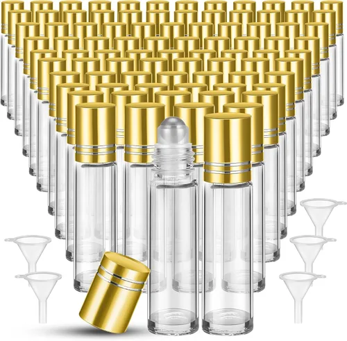 Miniatura 15 de Sumind 150 piezas de botellas de rodillo de aceite esencial de 10 ml de vidrio vacías con bolas de acero inoxidable a prueba de fugas con 5 embudos