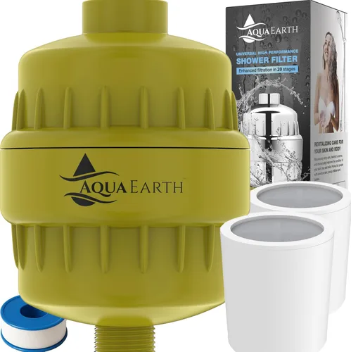 Miniatura 11 de Aqua Earth Filtro de cabezal de ducha para agua dura de 20 etapas para eliminar cloro fluoruro suavizante de agua carbón activado de cáscara de coco
