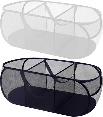 Paquete de 2 cestas de malla para la ropa sucia, 3 compartimentos, cestas plegables de malla para la lavandería, para cruceros, viajes, baño,