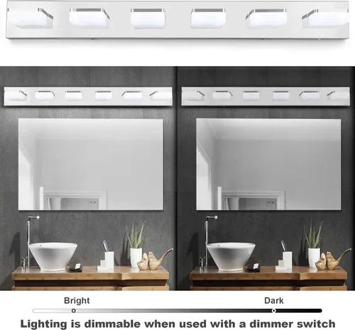 Miniatura 3 de GOODATE Lámparas de baño regulables de 3 colores sobre el espejo, luces LED cromadas, de acero inoxidable acrílico, 6 luces de tocador de baño