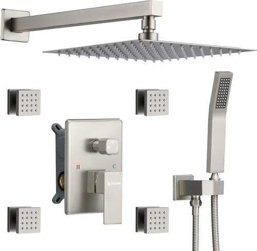 Miniatura 10 de DASAN - Sistema de ducha de lluvia de cuerpo completo con 4 chorros de ducha y cabezal de ducha de 12 pulgadas de montaje en pared y de mano, Oro