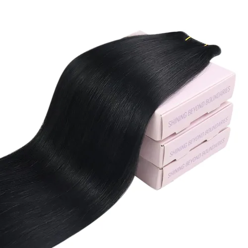 Miniatura 6 de Fshine Extensiones de cabello humano real con trama de mariposa, trama invisible sin costuras, 16 pulgadas negro azabache, 1.76 oz, 1.76 onzas