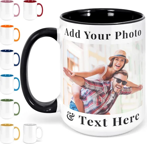 Taza de café con foto personalizada, 11-15 onzas, taza personalizada con imagen, texto y nombre, regalos personalizados para novio, novia, mejor