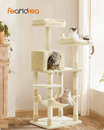 Miniatura 2 de Feandrea - Árbol para gatos, torre para gatos de 55.8 pulgadas, condominio de felpa de varios niveles con 11 postes rascadores, 2 perchas, hamaca