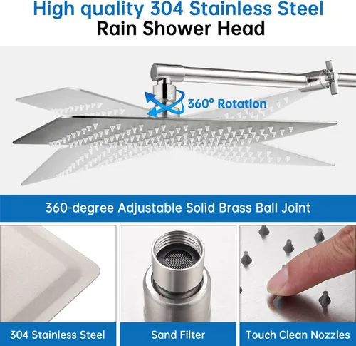 Miniatura 6 de G-Promise Regadera de lluvia de metal de 12 pulgadas con brazo de extensión ajustable de 15 pulgadas, cabezal de ducha de lluvia de alta presión