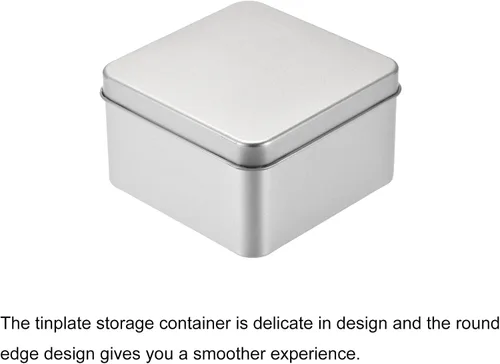 Miniatura 3 de uxcell Caja de Lata de Metal, 3.54" x 3.54" x 2.17" Recipientes Rectangulares Vacíos de Hojalata con Tapas, Tono Plateado, para Organizador
