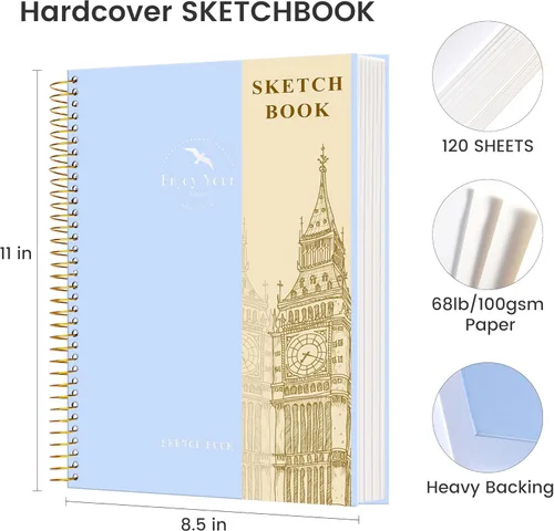 Miniatura 4 de FLYING EAGLE Cuaderno de bocetos de tapa dura para dibujar de 8.5 x 11 pulgadas, cuaderno de bocetos en espiral para adultos, mujeres y niños