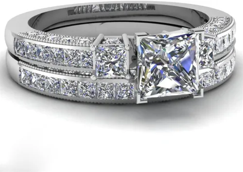 Miniatura 2 de Juego de anillos de boda de dos anillos para parejas, anillos a juego para mujer, 2 piezas, chapado en oro amarillo, cuadrado, circonita cúbica