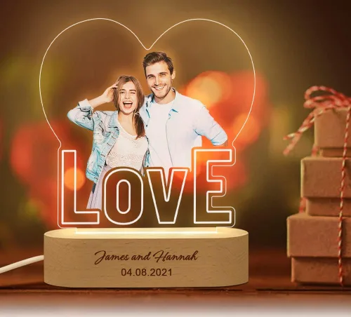 Miniatura 2 de Luz nocturna de acrílico con foto personalizada y nombre, regalo para el día de la madre, lámpara de noche 3D con base de madera personalizada