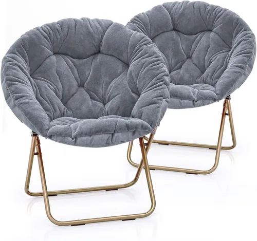 Miniatura 13 de MoNiBloom Silla redonda plegable de piel sintética para dormitorio, sala de estar, dormitorio, marco de metal plegable, de gran tamaño, cómoda