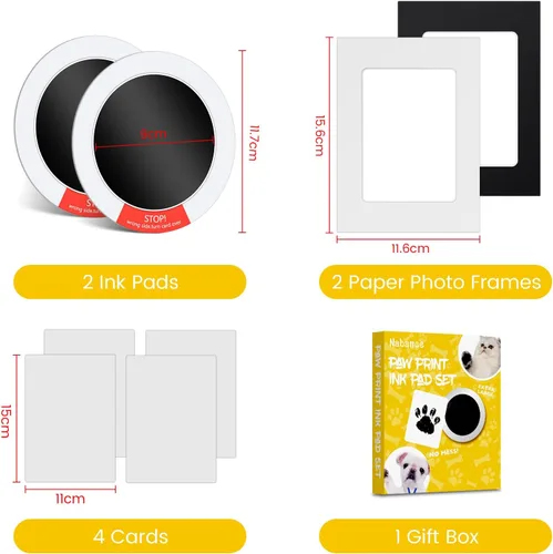 Miniatura 3 de Nabance Kit de impresión de huellas sin tinta para perros, gatos con 2 almohadillas redondas de tinta y 2 marcos de papel, kit de huellas de manos