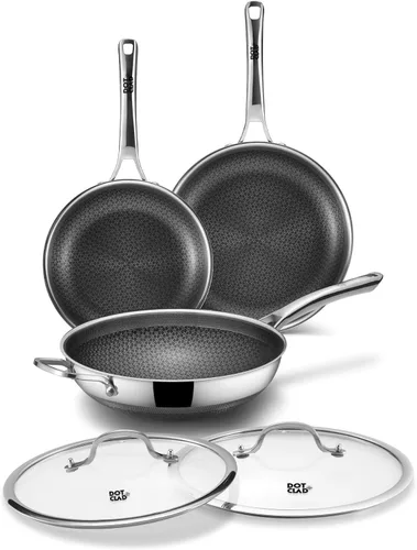 Miniatura 7 de DOTCLAD Sartén wok, wok híbrido de 12 pulgadas con tapa, utensilios de cocina sin PFOA, woks antiadherentes de acero inoxidable y sartenes