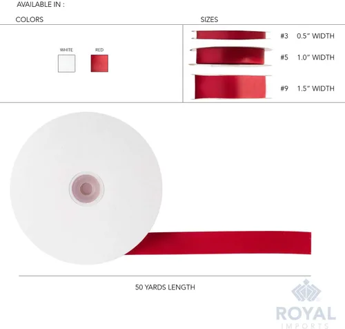 Miniatura 6 de Royal Imports Cinta de tela de satén de doble cara (1 pulgada) para envolver regalos, hacer lazos, decoración del cabello, vacaciones, bodas