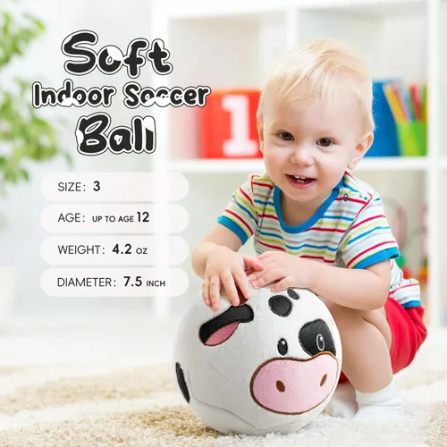 Miniatura 3 de VangeBow Pelotas de fútbol silenciosas para interior para niños pequeños de 1 a 3 años, juguetes de fútbol de peluche suave inflable para bebés