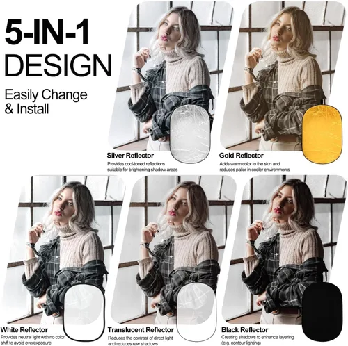 Miniatura 2 de EMART Reflector de fotografía plegable 5 en 1 de 24 x 36 pulgadas con bolsa, panel portátil ovalado grande para video de estudio, retrato, tiro al